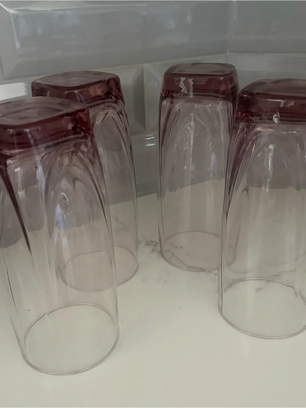 Libbey Imperial Drape Plum Set Of 4 16 Oz 6.5”Round Top Sq Base 6.75